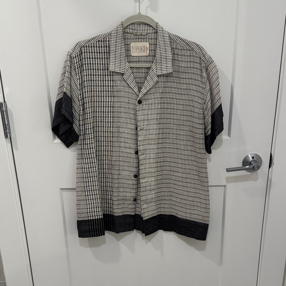 Harago Men's Black and White Plaid Button Down Shirt